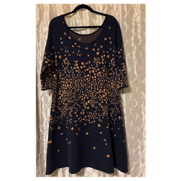 Maeve By Anthropologie Blue Leopard Mini Shift Pullover Sweater Dress - Picture 6 of 12